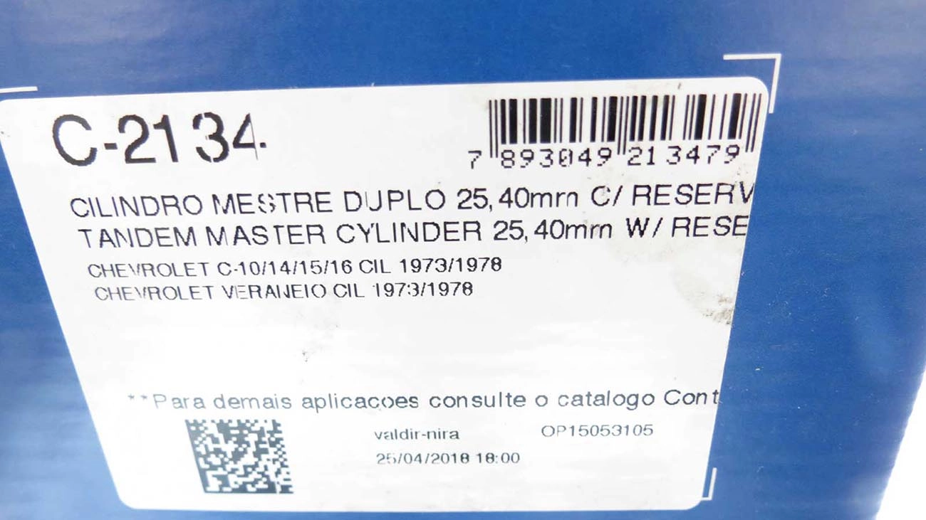 CILINDRO MESTRE FREIO DUPLO 25.40MM GM C-10/14/15/VERANEIO 73/78
