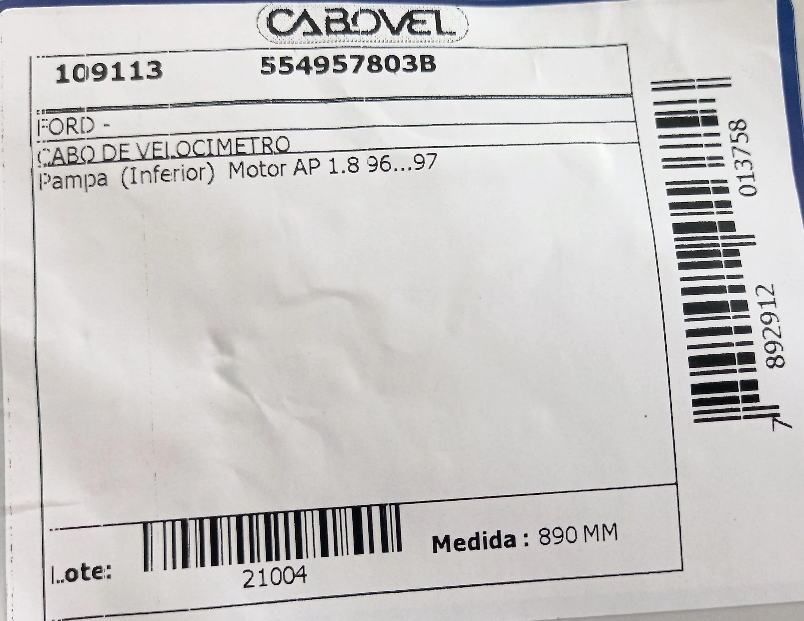 CABO VELOCIMETRO FORD PAMPA AP 1.8 - INFERIOR 10.96/ 890MM