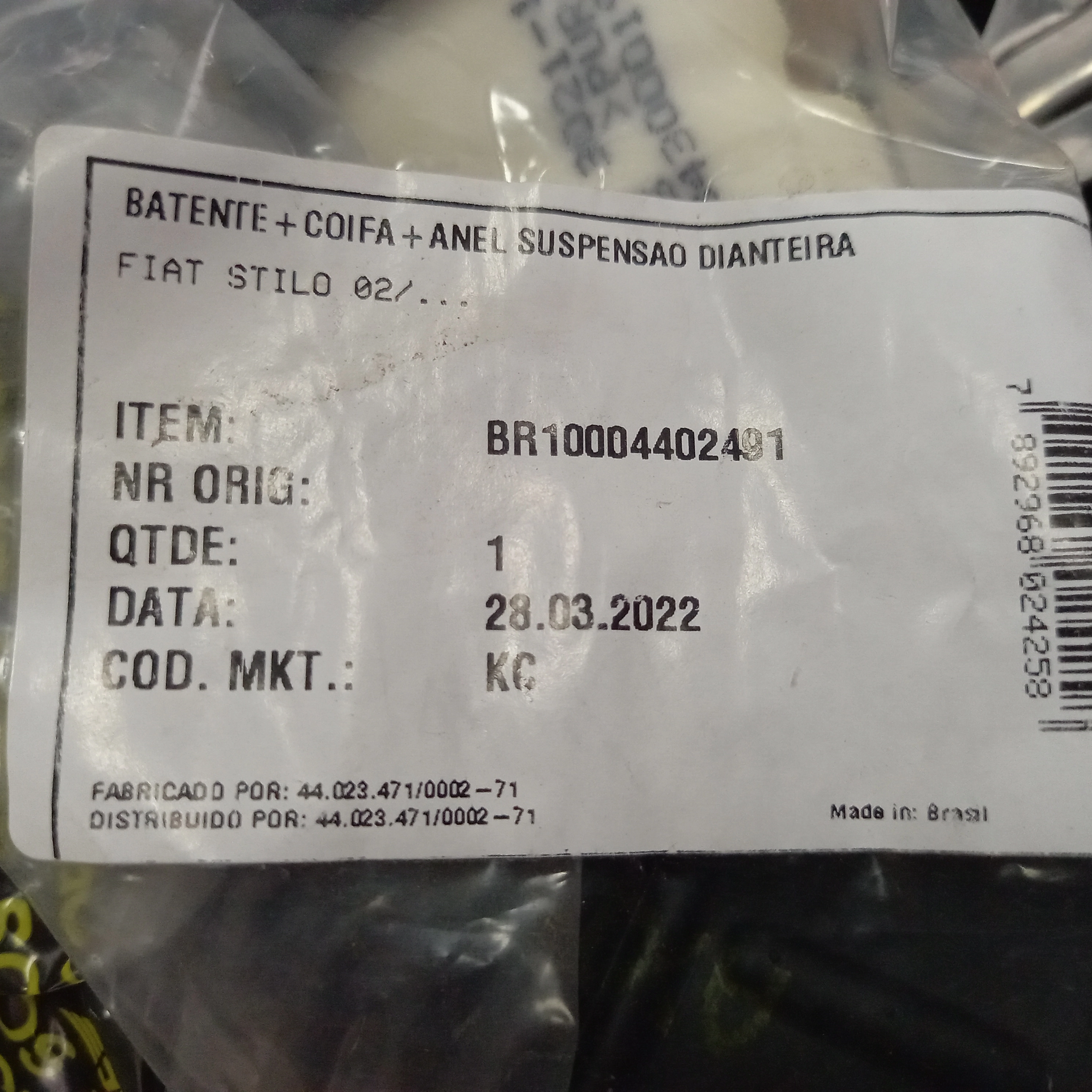 KIT AMORTECEDOR DIANTEIRO FIAT STILO 02/10 - BATENTE E COIFA COM ANEL