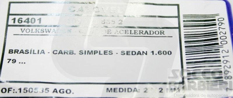 CABO ACELERADOR 2712MM VW BRASILIA CARBURACAO SILMPLES FUSCA 1.600 79/ 2712