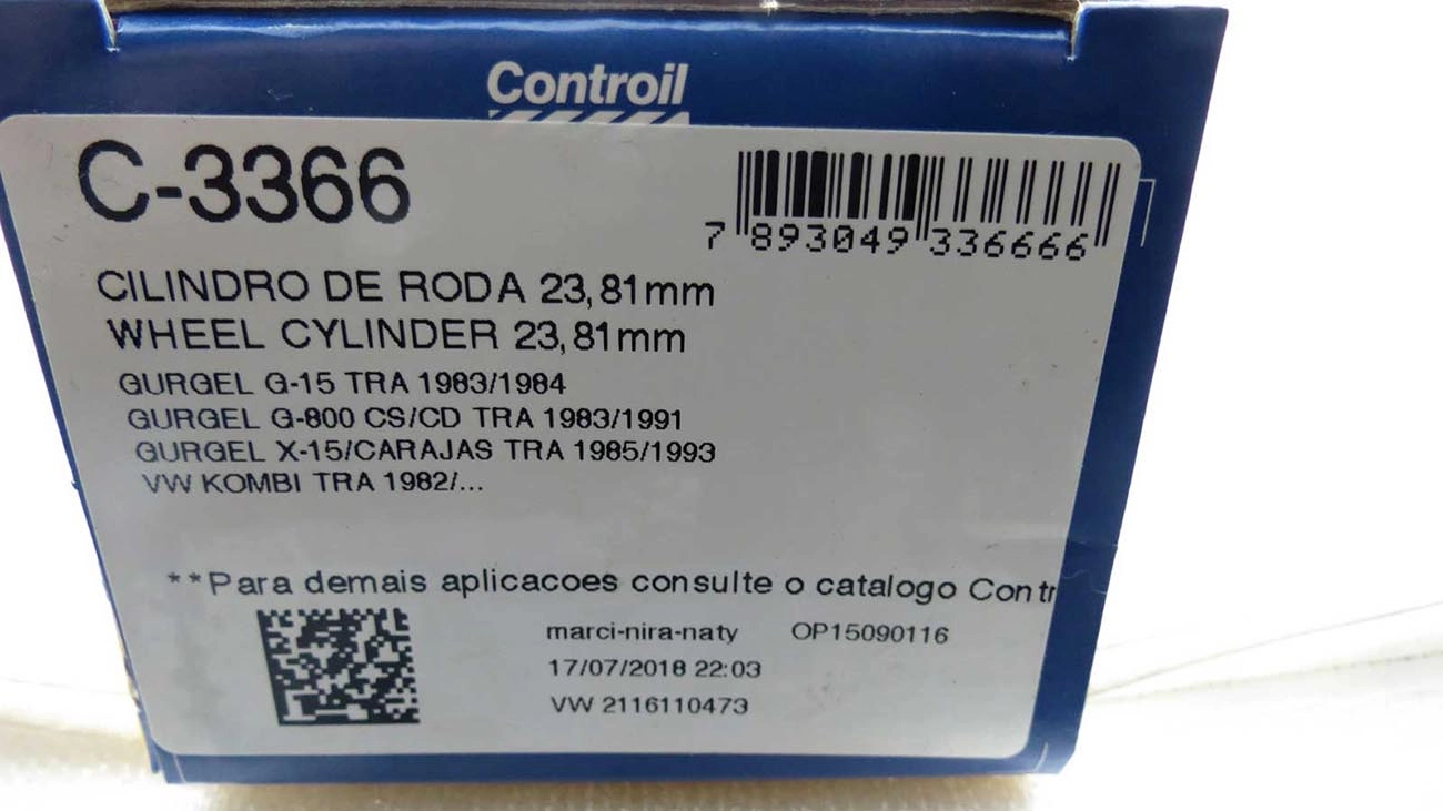CILINDRO RODA FREIO TRASEIRO LADO DIREITO/LADO ESQUERDO TRASEIRA VW KOMBI 82/ 15/16 23,81MM
