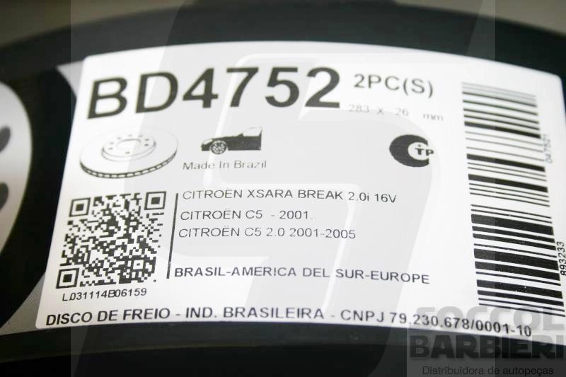 DISCO FREIO DIANTEIRO VENTILADO 282,80MM 4 FUROS PEUGEOT 307 TODOS CITROEN C4 PALLAS/C5/XSARA V ALT 34,5MM