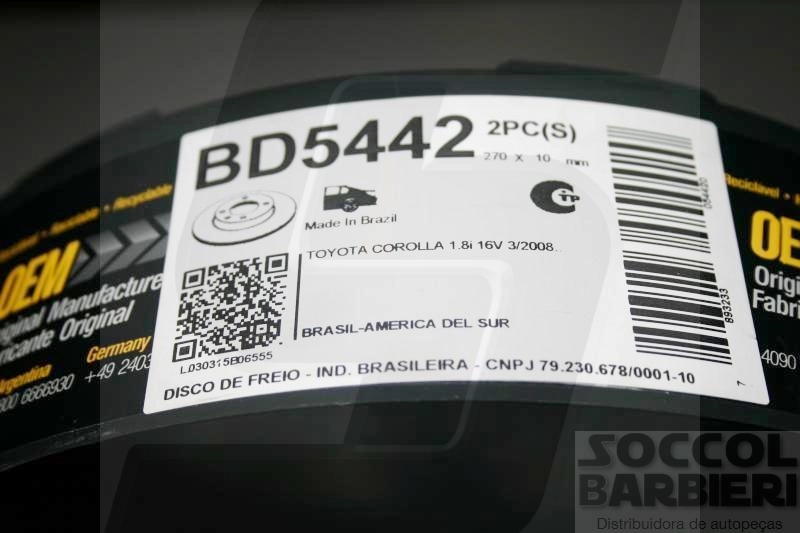 DISCO FREIO TRASEIRO SÓLIDO 270MM 5 FUROS TOYOTA NOVO COROLLA 1.8/2.0 08/14 15/ SOLIDO