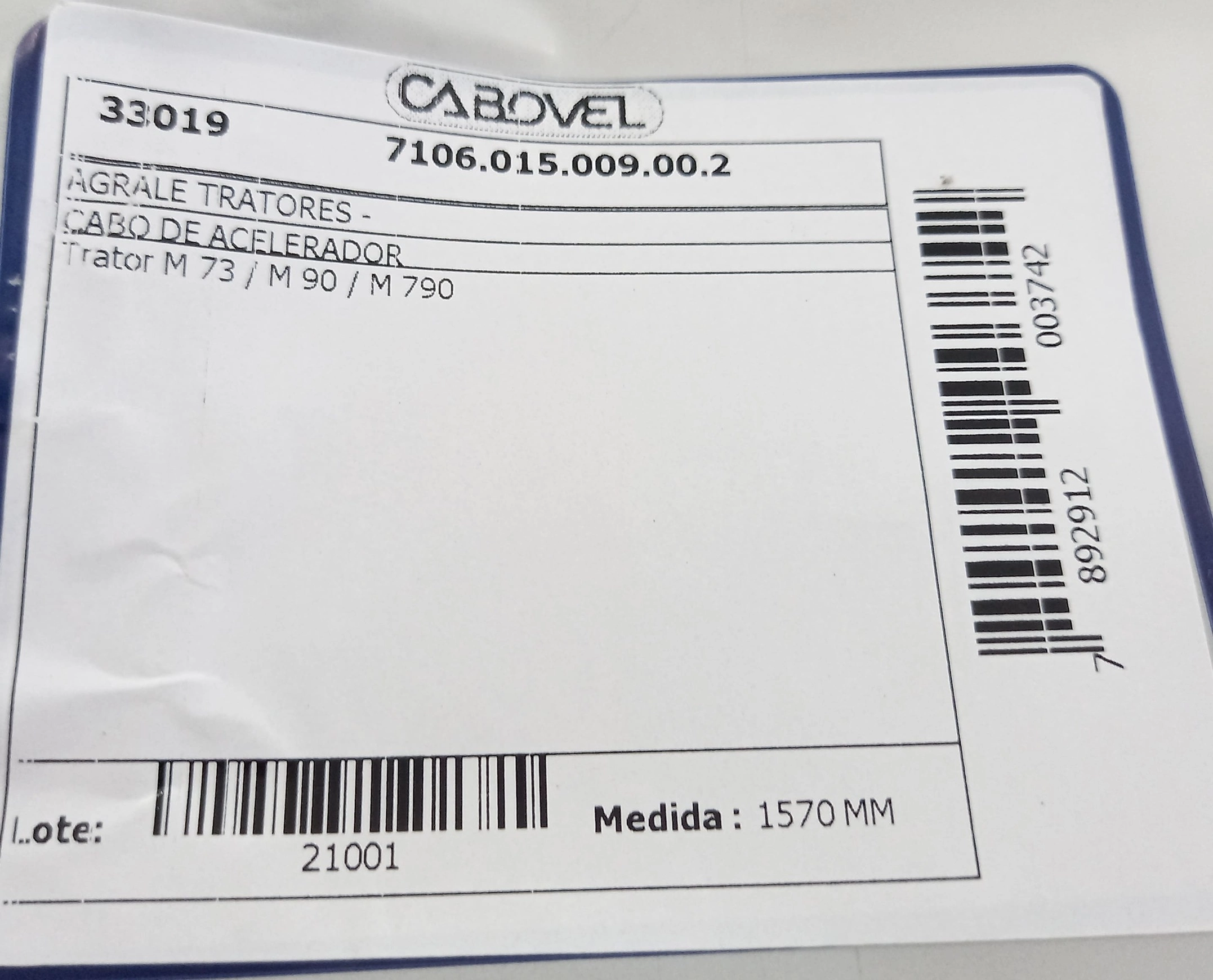 CABO ACELERADOR 1570MM AGRALE TRATOR M73/M90/M790 1570