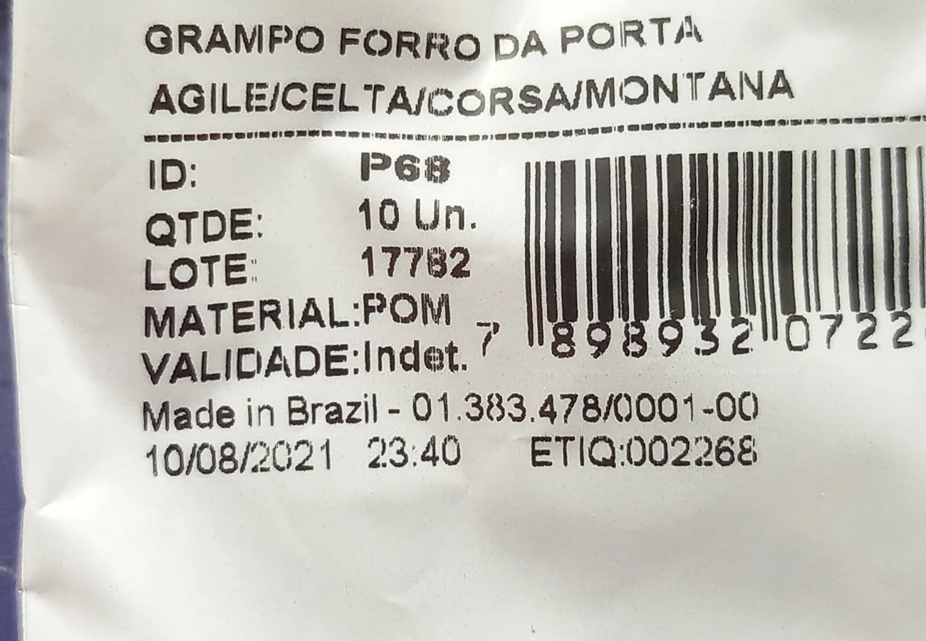 GRAMPO DO FORRO DE PORTA GM AGILE 09/16 ASTRA 99/11 CELTA 01/14 CORSA 94/15 PRISMA 07/12 OMEGA 93/96