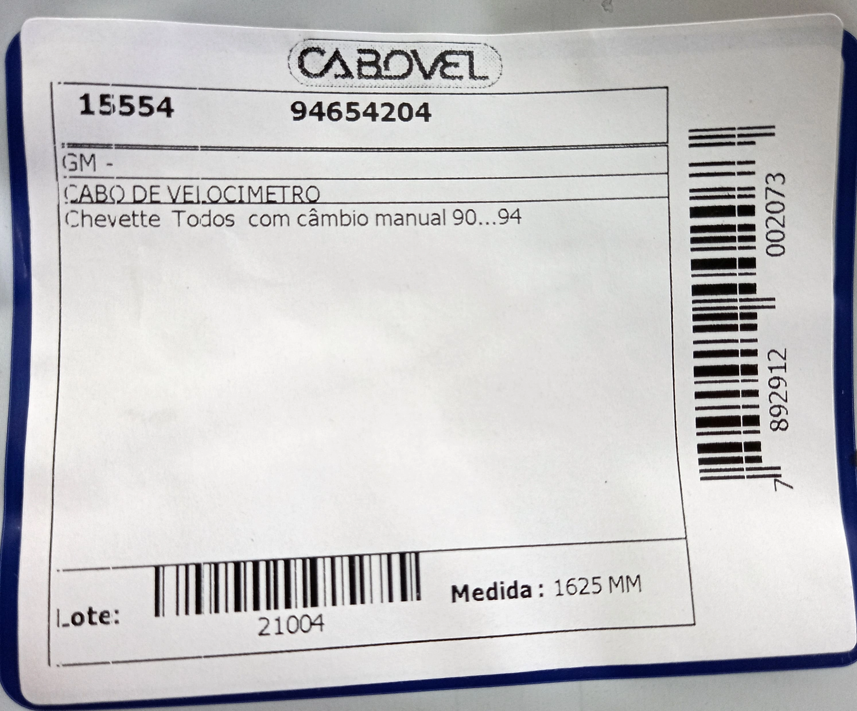 CABO VELOCIMETRO GM CHEVETTE/CHEVY - TODOS - C/CAMBIO MANUAL 90/94 1625