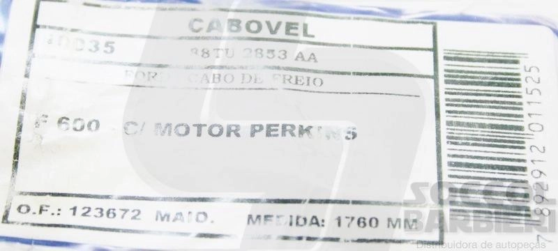 CABO DE FREIO DIANTEIRO FORD F-600/F-7000/F-11000 - 1760MM - COM MOTOR PERKINS