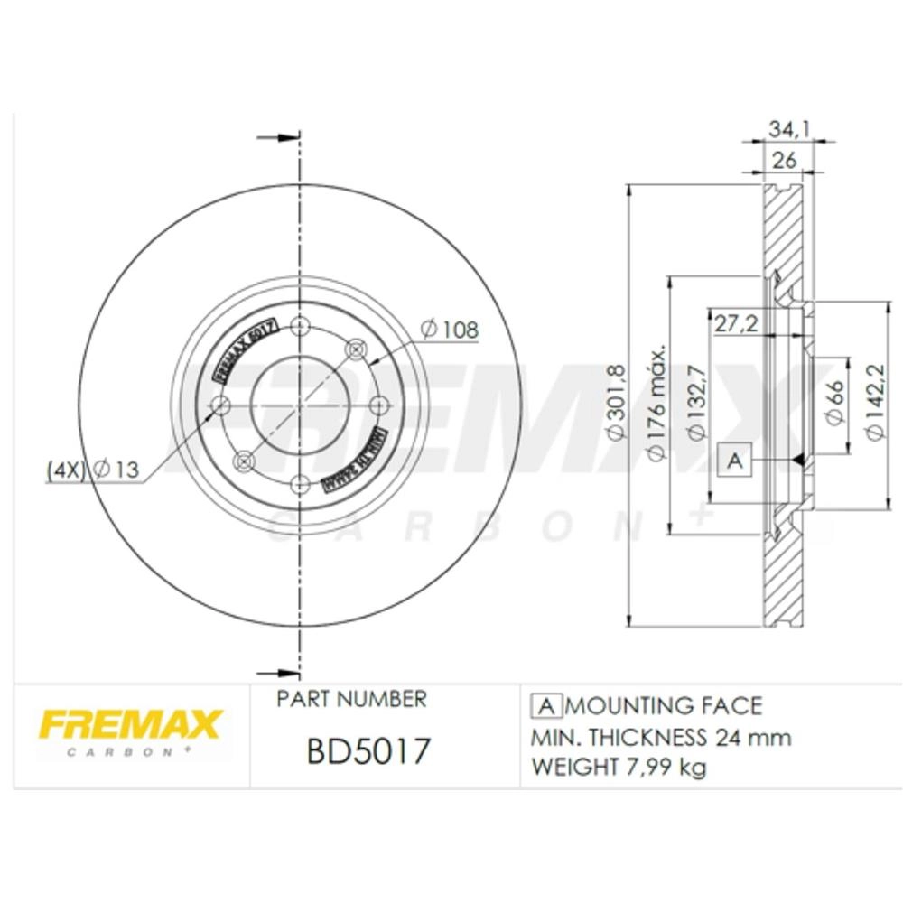 DISCO FREIO DIANTEIRO VENTILADO 301,80MM PEUGEOT 208 08/ 308 12/ 12/16 3008 1.6 11/