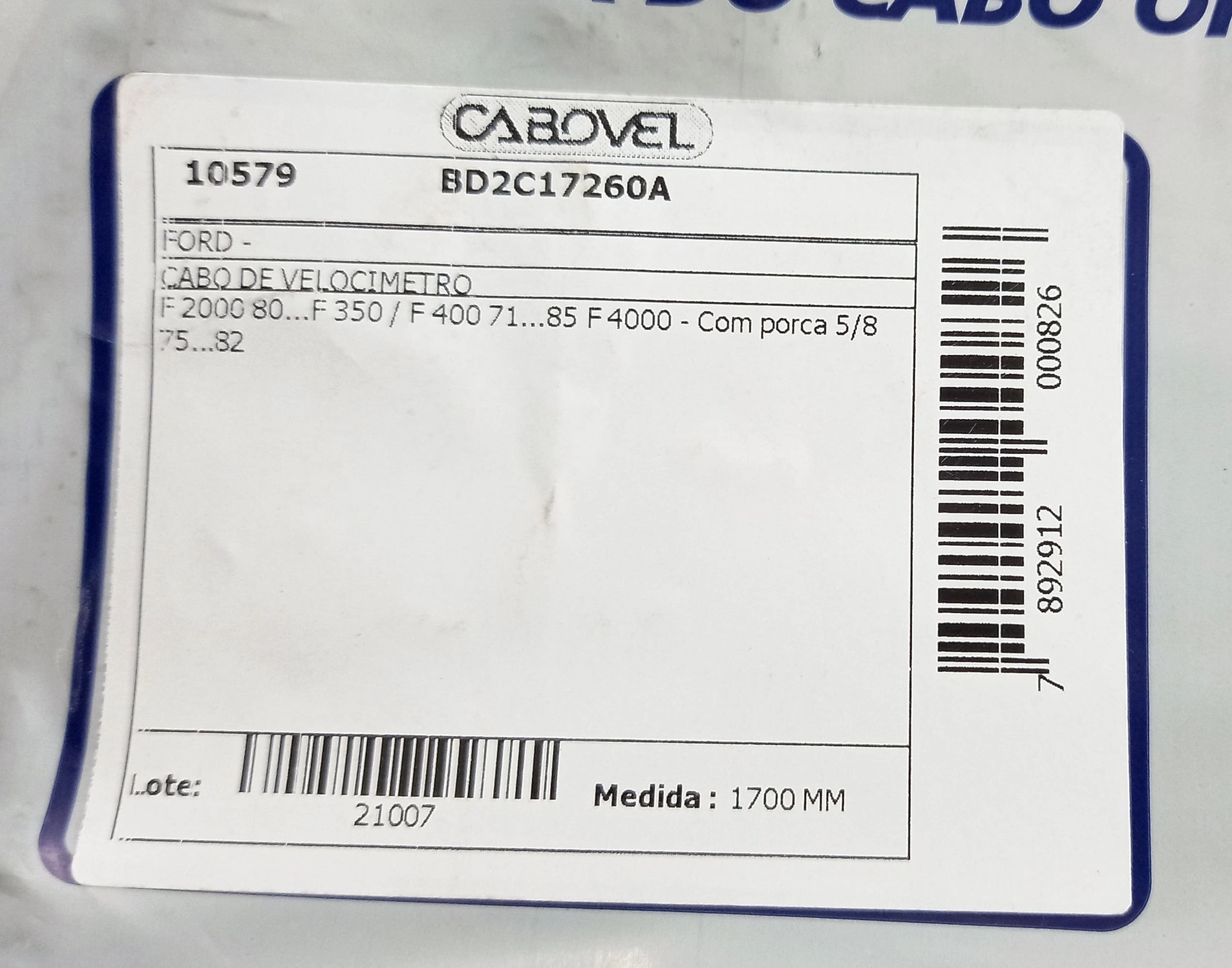 CABO DO VELOCIMETRO FORD F-350/F-400/F-2000 71/85 - F-4000 75/82 - 1700MM