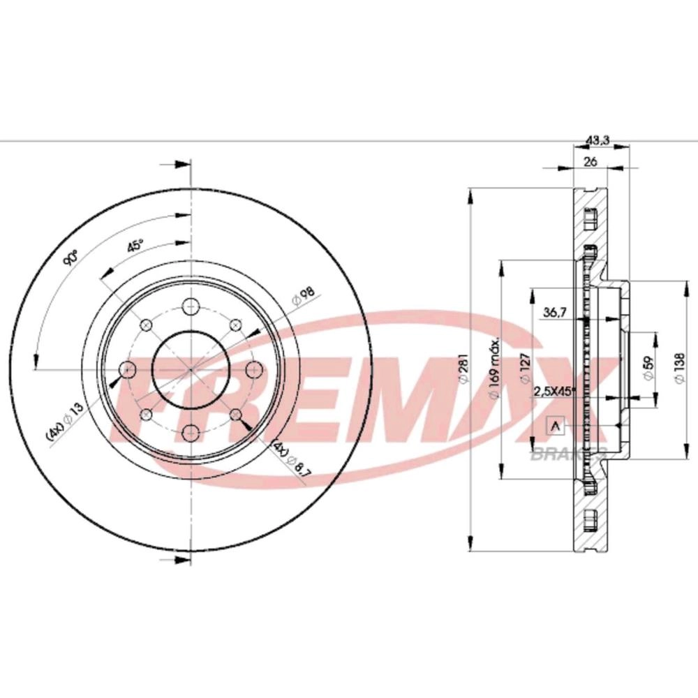 DISCO FREIO DIANTEIRO VENTILADO 281MM FIAT MAREA/WEEKEND 2.0 20V TURBO 2.4 2000/