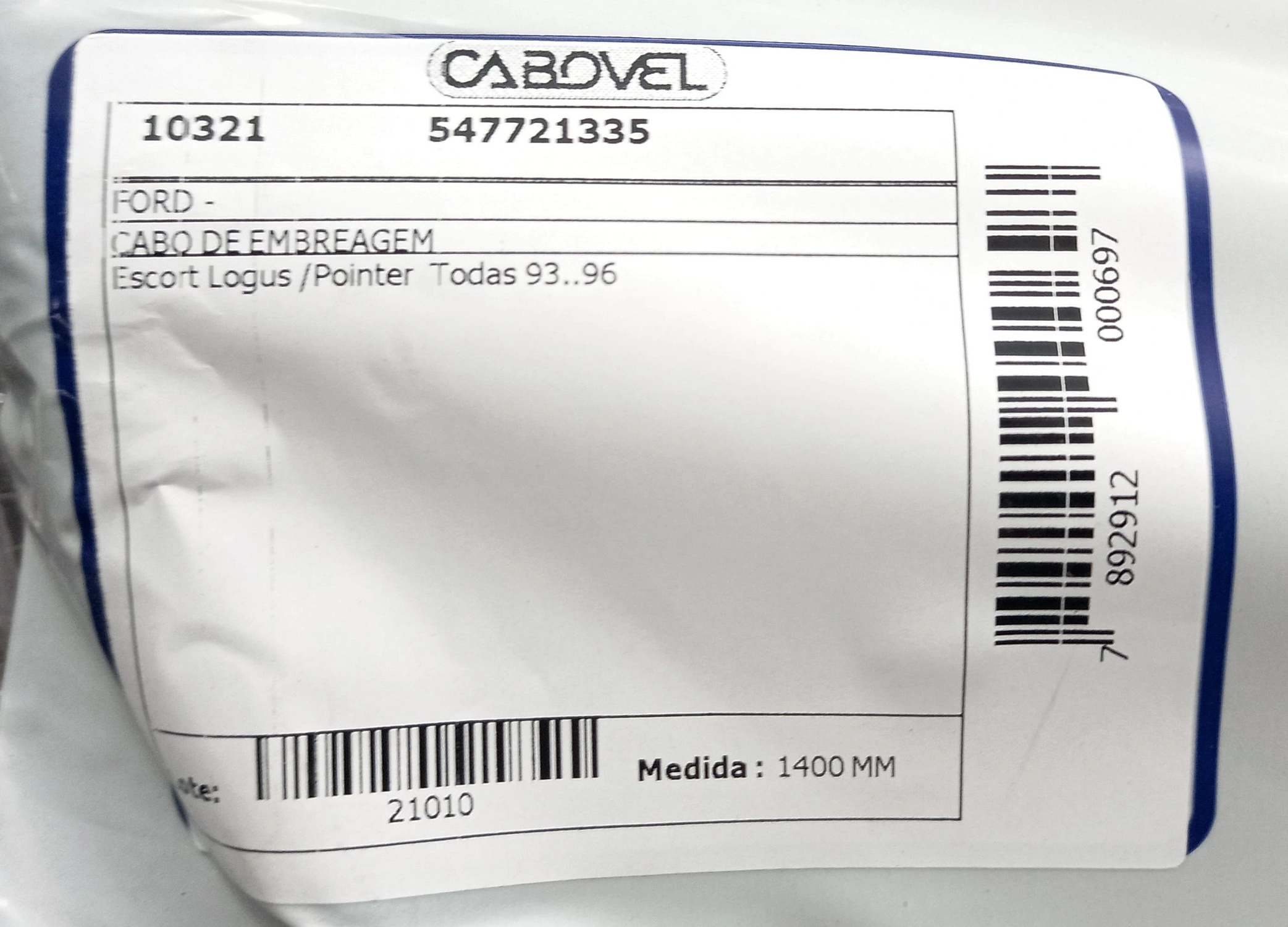 CABO EMBREAGEM 1400MM FORD ESCORT/VERONA TODOS 93/96 1400