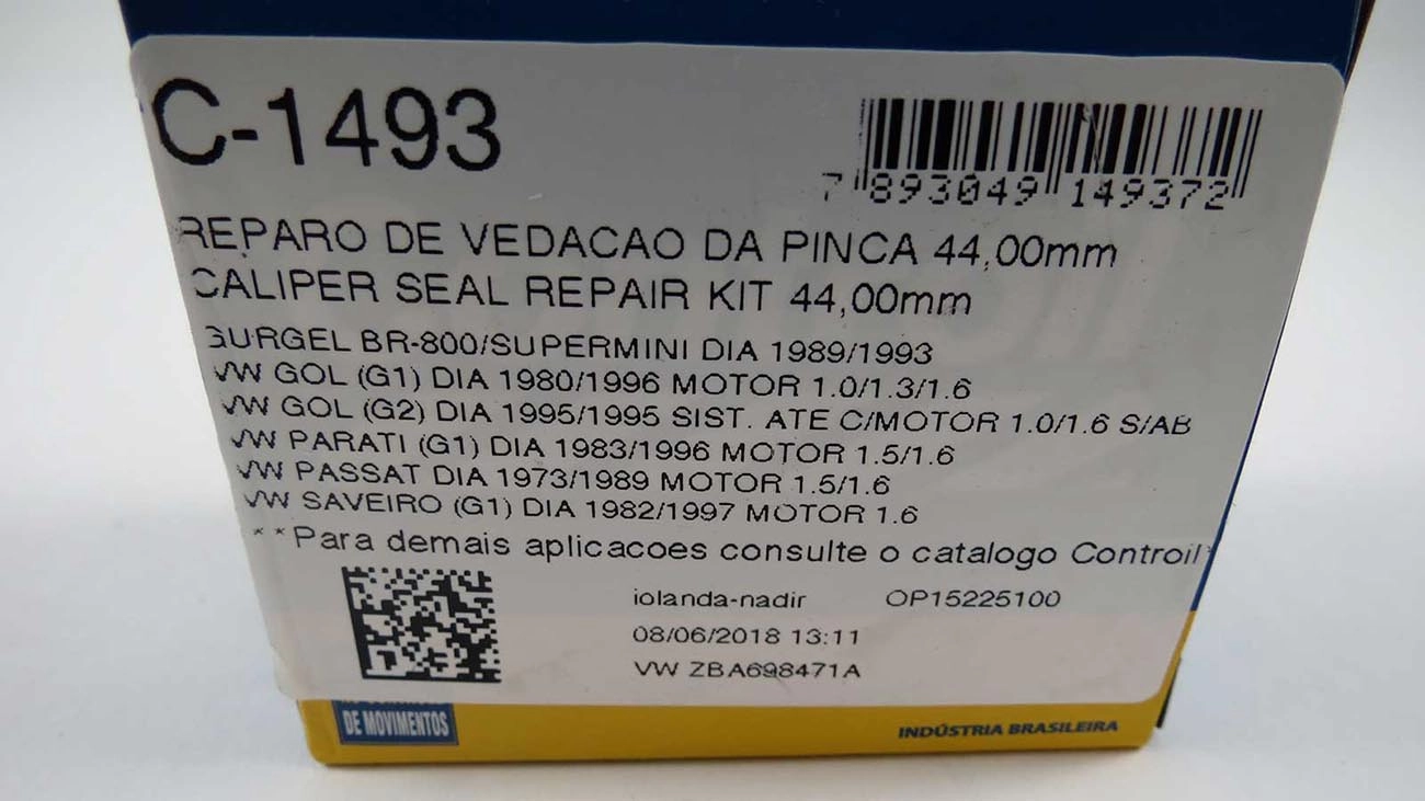 REPARO VEDAÇÃO PINÇA 44.00MM CILINDRO RODA VW GOL/PARATI/VOYAGE 80/96 SAVEIRO /97 MM DIANTEIRO