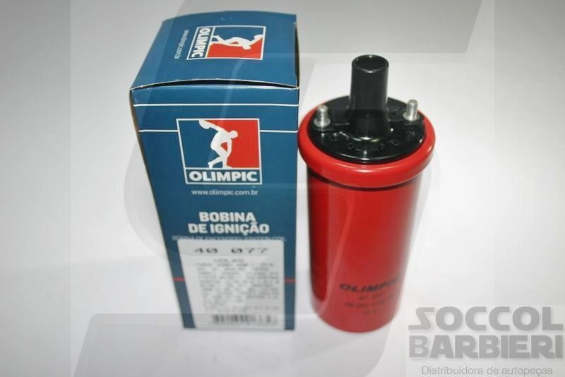 BOBINA IGNIÇÃO CILÍNDRICA COM PINO VW FUSCA/KOMBI/GOL/VOYAGE/SANTANA/APOLLO 4.86/ VERMELHA