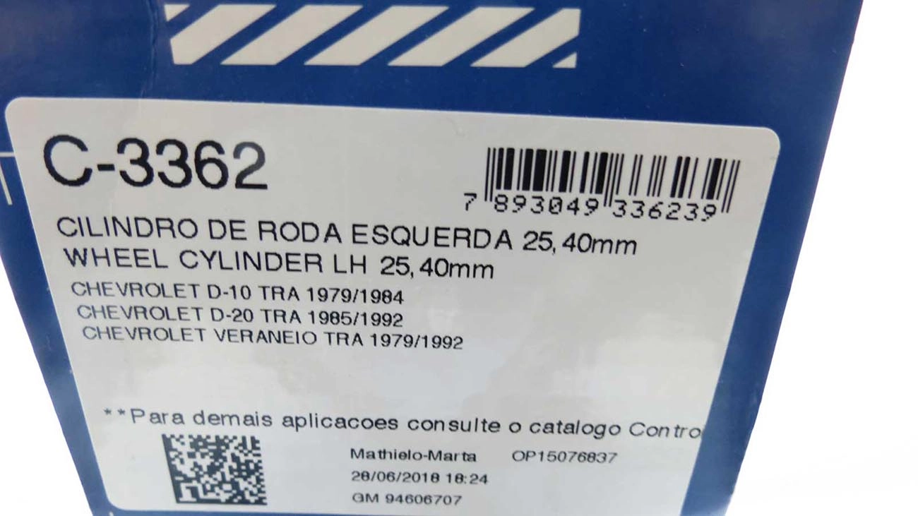 CILINDRO RODA FREIO TRASEIRO LADO ESQUERDO TRASEIRA ESQUERDA GM D-10/20/VERANEIO 79/92 1P 25,40MM