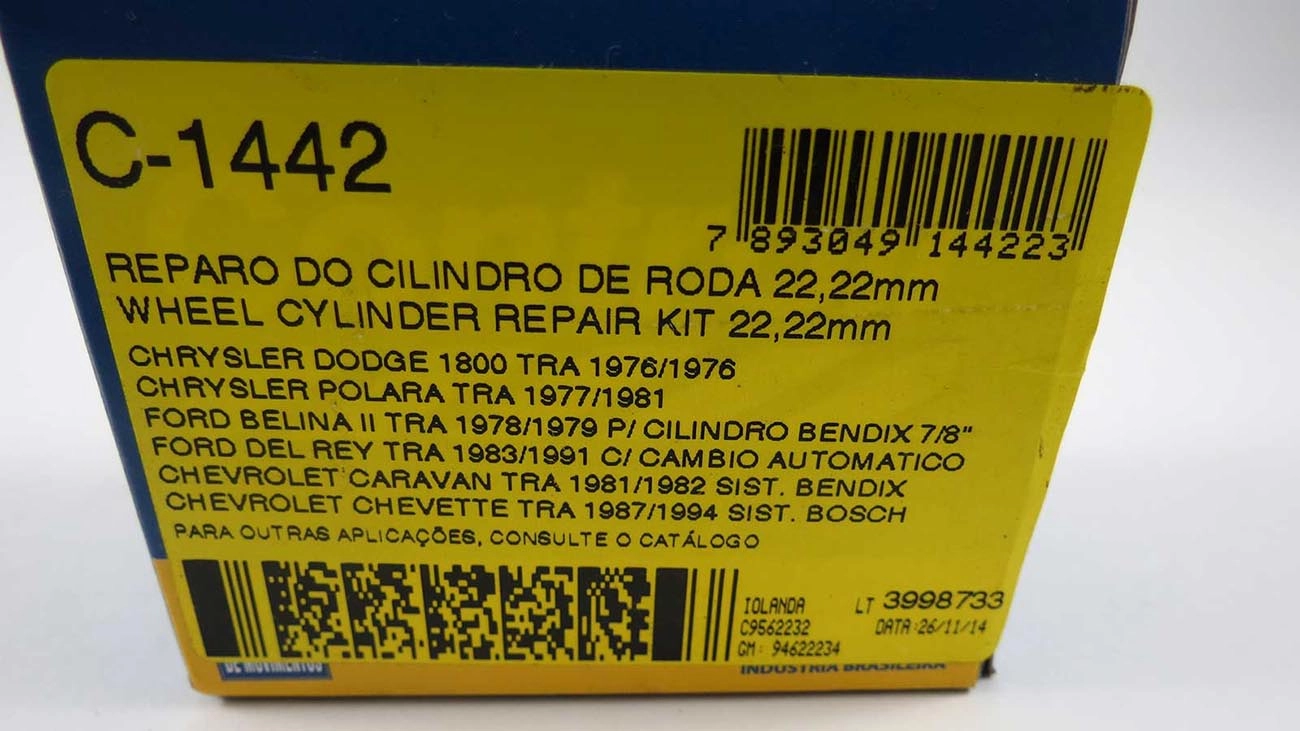 REPARO CILINDRO RODA 22.22MM GM CHEVETTE/CHEVY 87/95 OPALA/CARAVAN 81/82 BENDIX 7/8 TRASEIRO