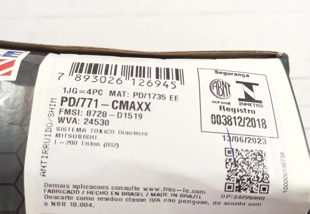 PASTILHA DE FREIO DIANTEIRA MITSUBISHI L-200 TRITON 2007/ HPE/NEW TRITON SPORT/GLS/SAVANA