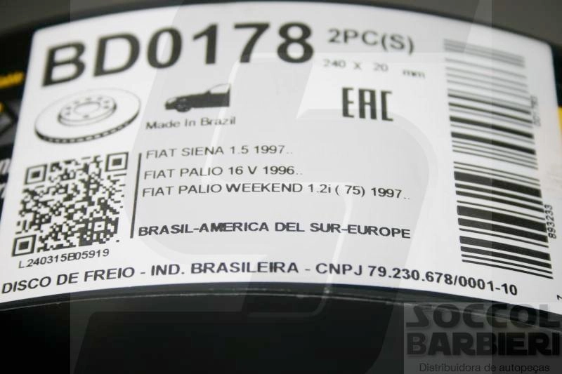 DISCO FREIO DIANTEIRO VENTILADO 240MM FIAT PALIO/WEEKEND/SIENA/UNO 96/