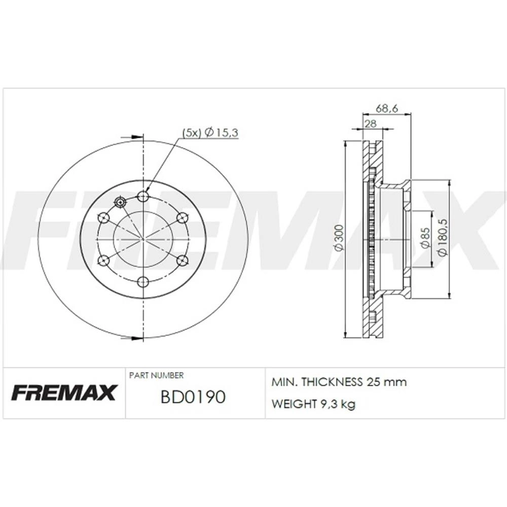 DISCO FREIO DIANTEIRO -VENTILADO 300MM 6 FUROS MB SPRINTER 311 09/16 313 05/ 412/413/415/416/515 300M