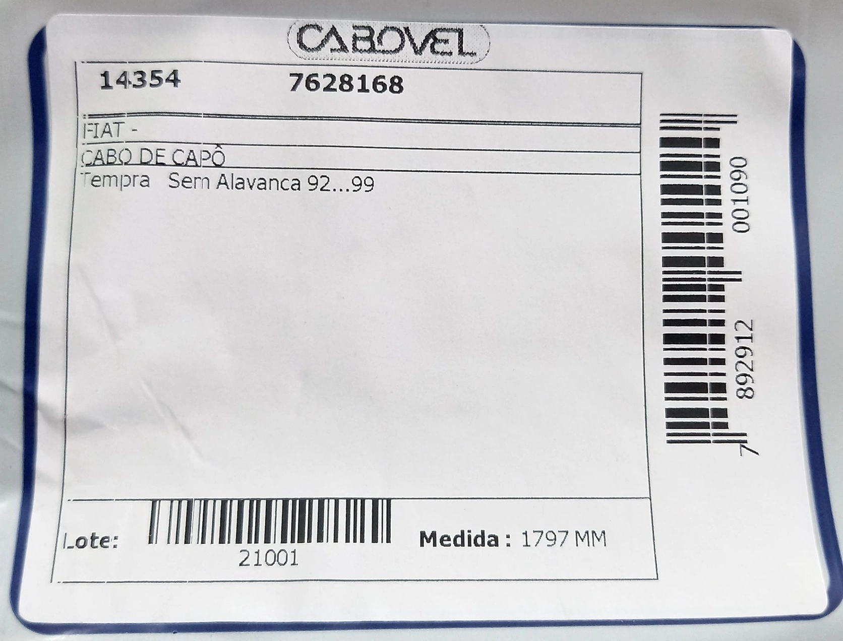 CABO CAPO FIAT TEMPRA 92/99 - TODOS 1797MM