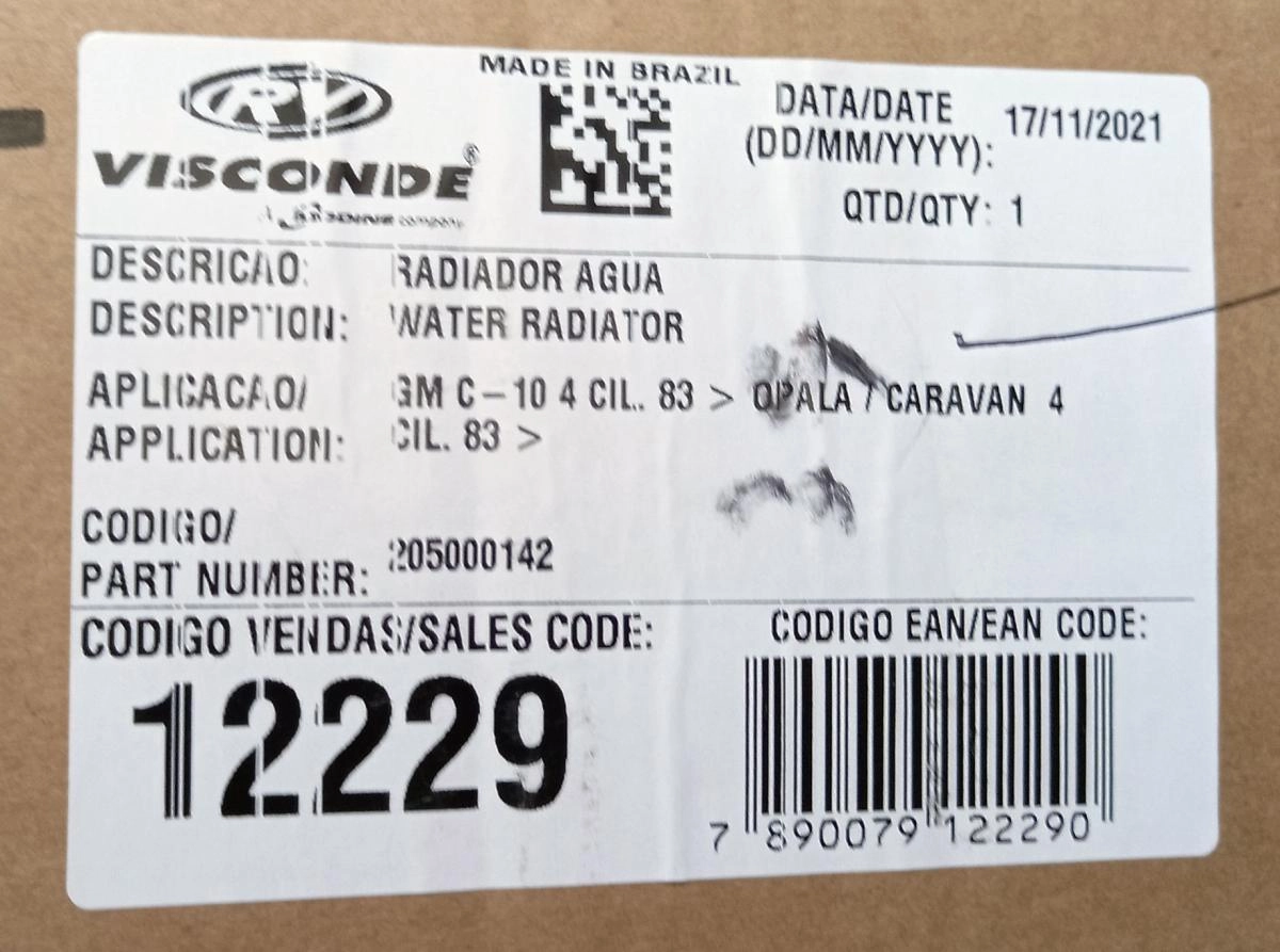 RADIADOR GM C-10 4 CIL 1983/1990 CARAVAN/OPALA 2.5 8V 4 CIL 1983/1993