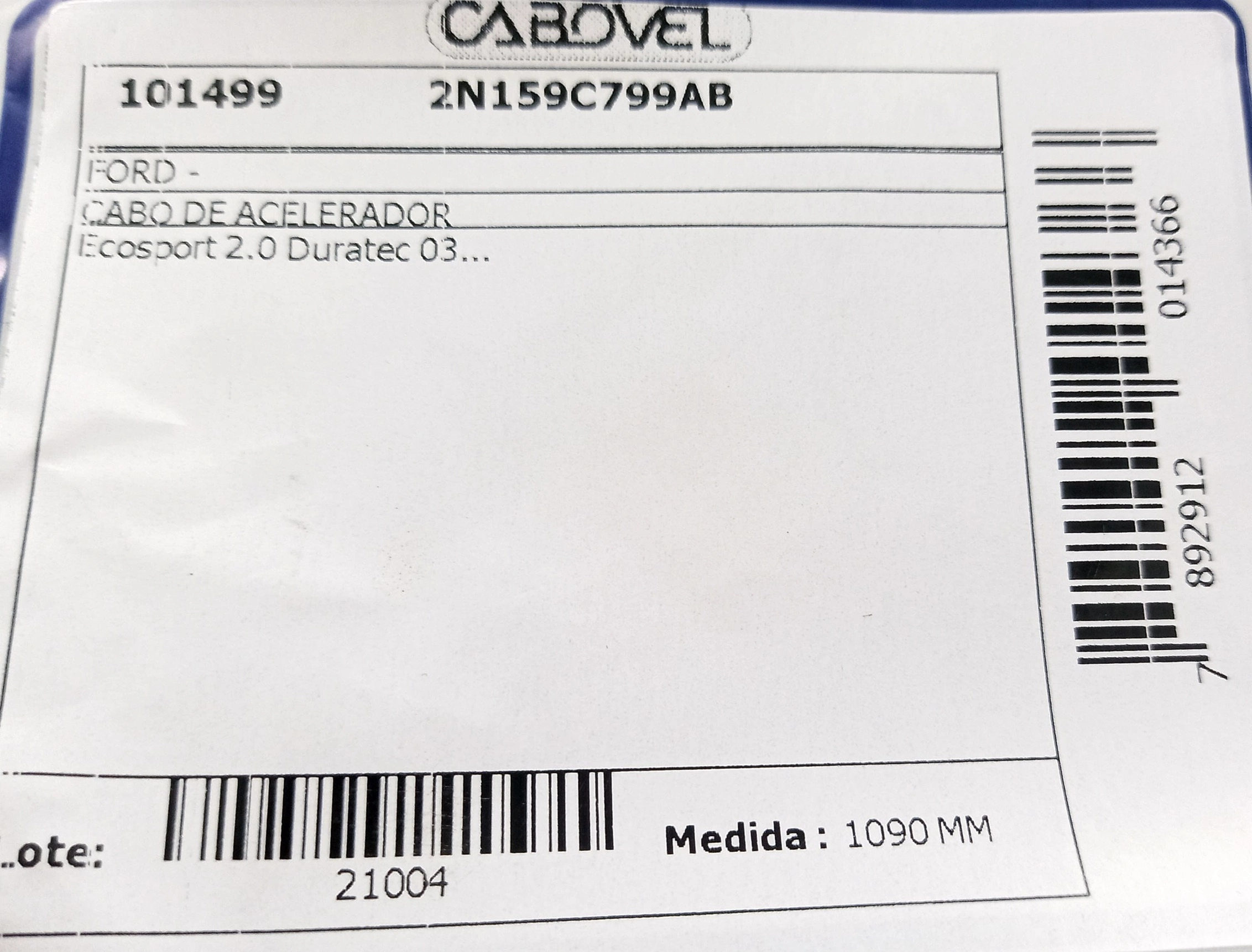 CABO DE ACELERADOR FORD ECOSPORT 2.0 2003/ - DURATEC 1090MM