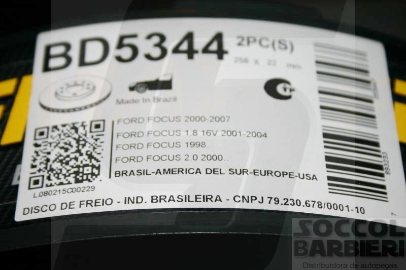 DISCO FREIO DIANTEIRO VENTILADO 258MM FORD FOCUS 00/08 ECOSPORT 03/11 FIESTA 01/19