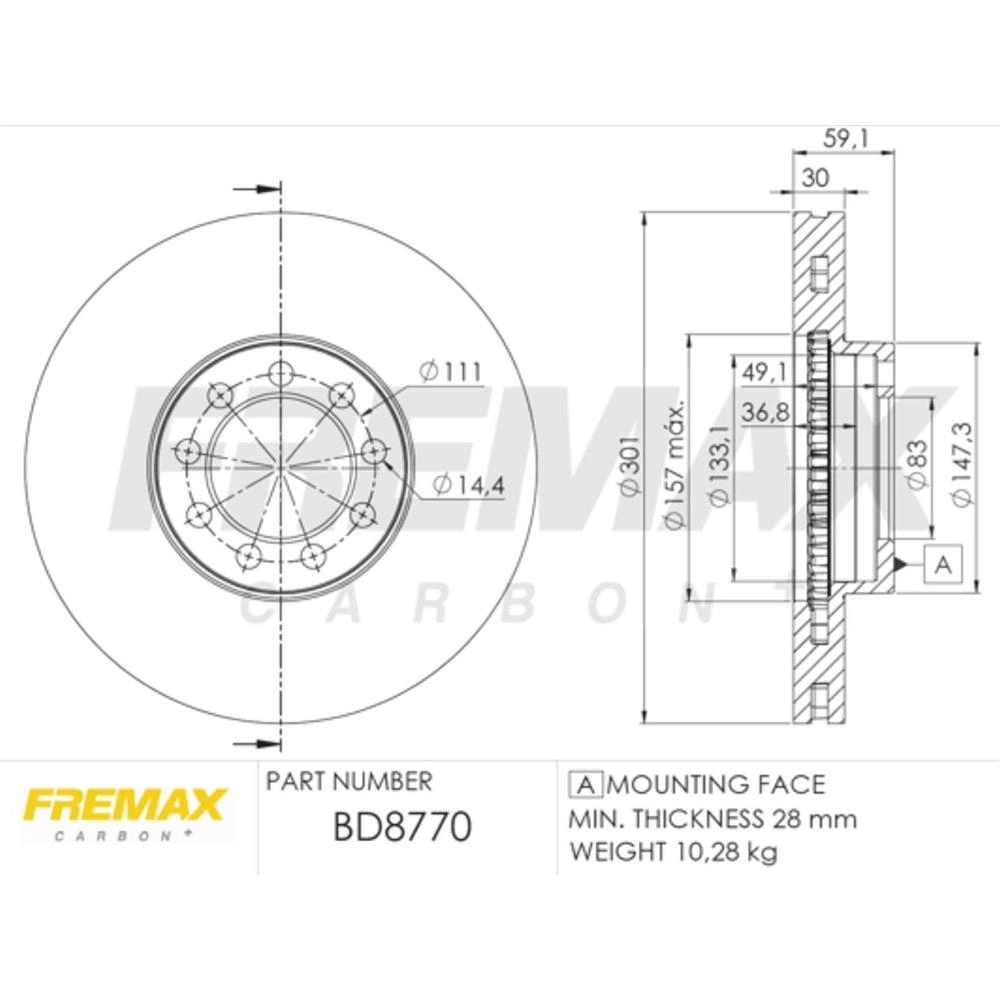DISCO FREIO DIANTEIRO SEM CUBO VENTILADO 301MM IVECO DAILY 70C16 07/12 70C17 12/21