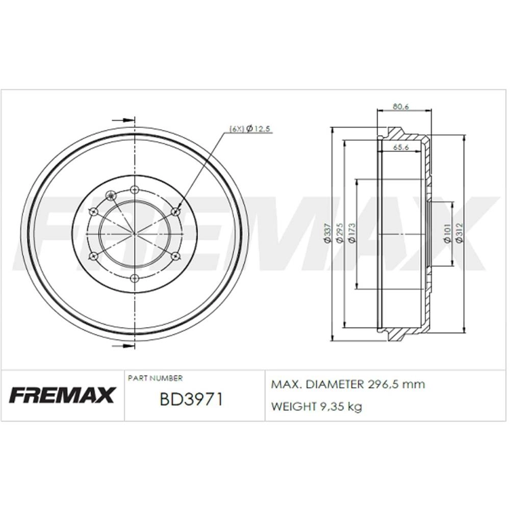 TAMBOR FREIO TRASEIRO SEM CUBO 6 FUROS GM NOVA S-10 2012/ 4X2/4X4