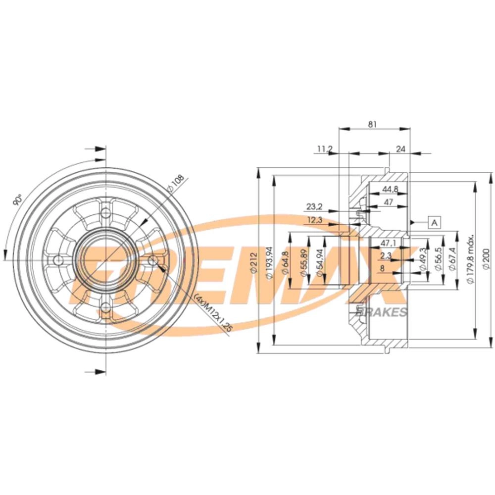 TAMBOR FREIO TRASEIRO SEM ROLAMENTO CITROEN XSARA 97/05 ZX 92/98 PEUGEOT 306 93/07