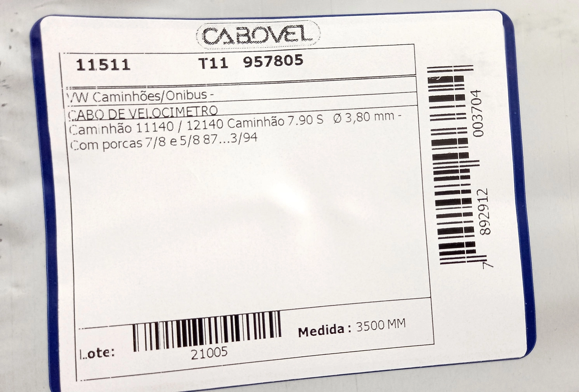 CABO VELOCIMETRO VW 7.90S - 11.140/12.140 - INTERNO 3.80MM 87/03.94 3500MM