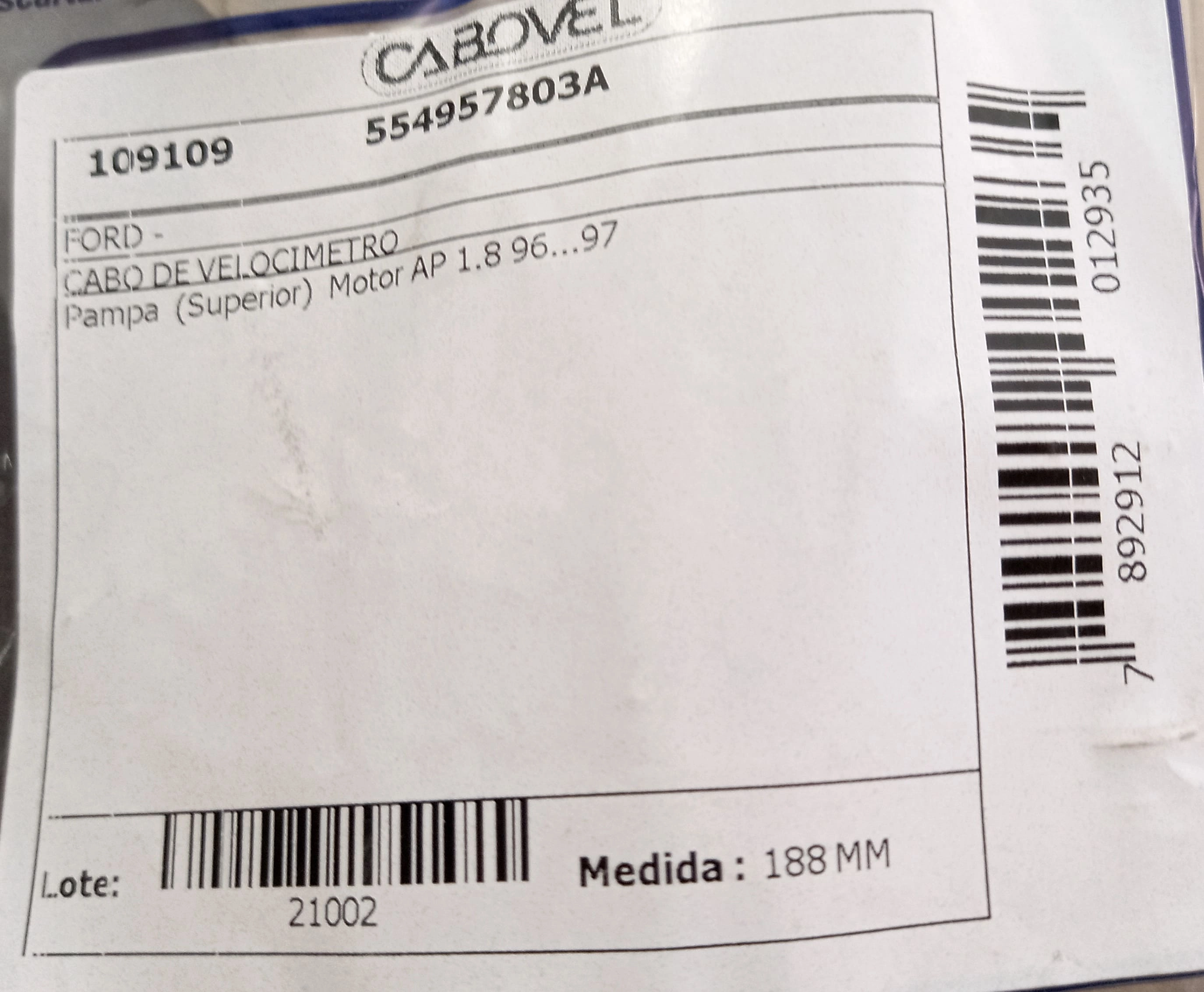 CABO VELOCIMETRO FORD PAMPA AP 1.8 - SUPERIOR 10.96/ 188MM