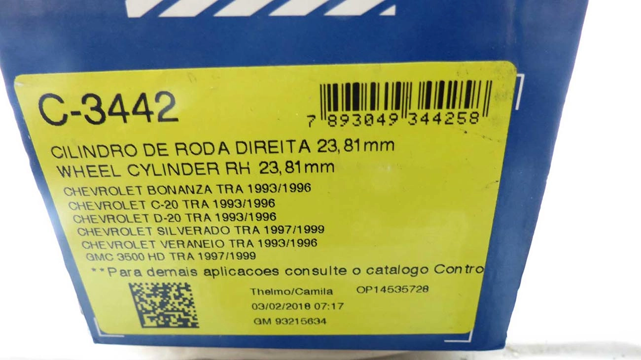 CILINDRO RODA FREIO TRASEIRO LADO DIREITO TRASEIRA DIREITA GM A/C/D-20/VERANEIO/BONANZA 93/96 SILVERADO 97/ 23,81MM