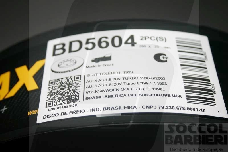 DISCO FREIO DIANTEIRO VENTILADO 288MM 5 FUROS AUDI A3 1.8 20V TURBO 96/ VW GOLF 99/09