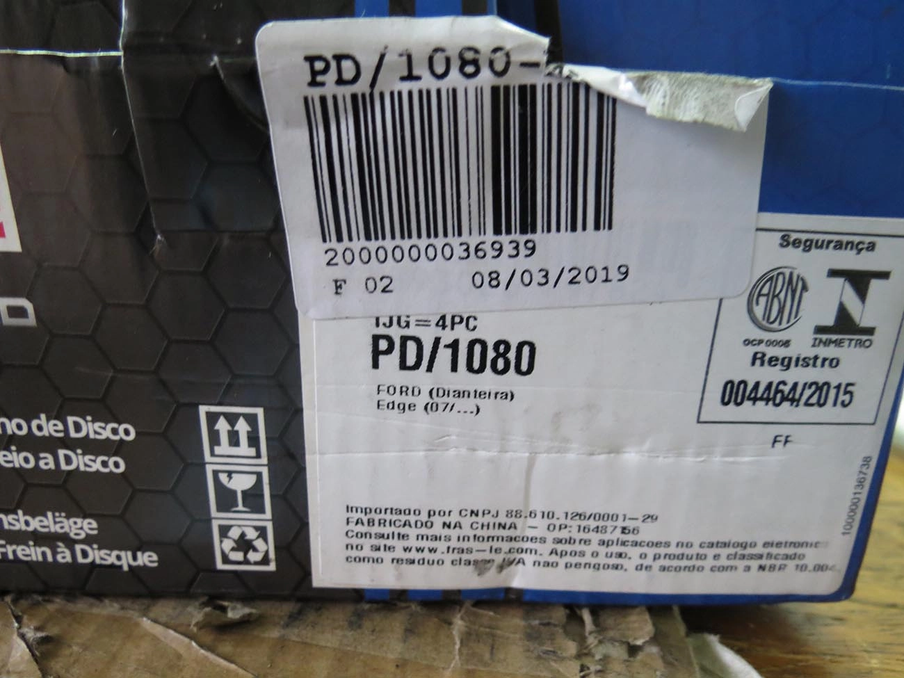 PASTILHA DE FREIO DIANTEIRA FORD EDGE  LIMITED V6 2011/2013 - SEL 2011/2015
