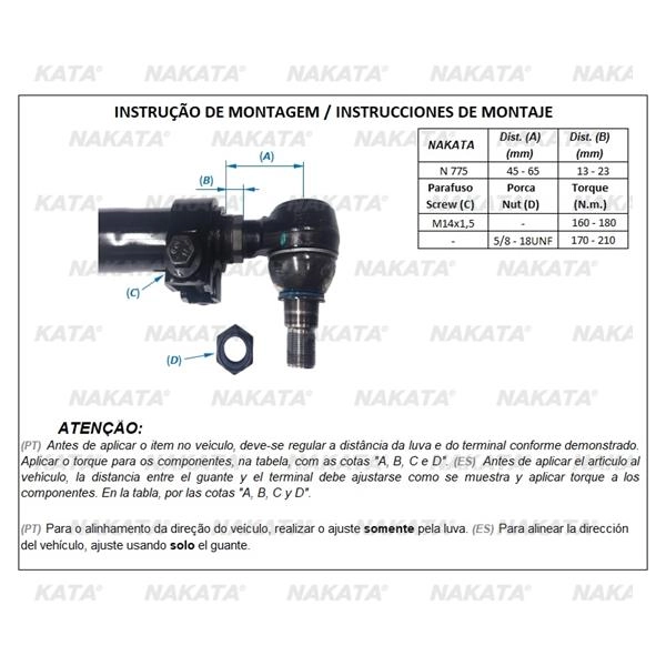 BARRA DE LIGAÇÃO DIANTEIRA VW 8-150 03/10 8-150EOD 04/12 9-150EOD 04/12 9-160 12/16 - 1640MM