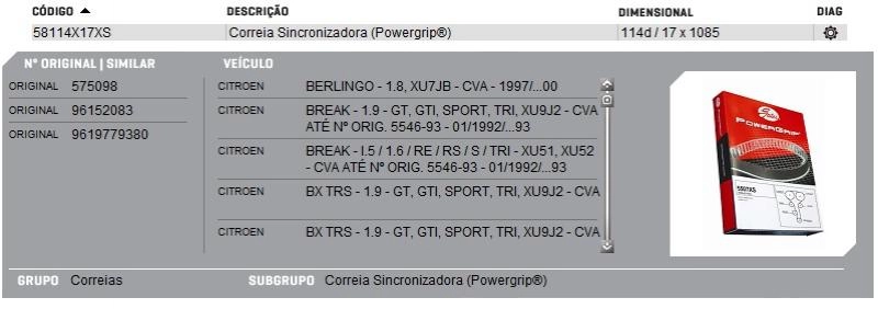 CORREIA COMANDO CITROEN XSARA/BERLINGO 97/00 - XANTIA 93/01 - ZX - TODOS MOTOR 8V
