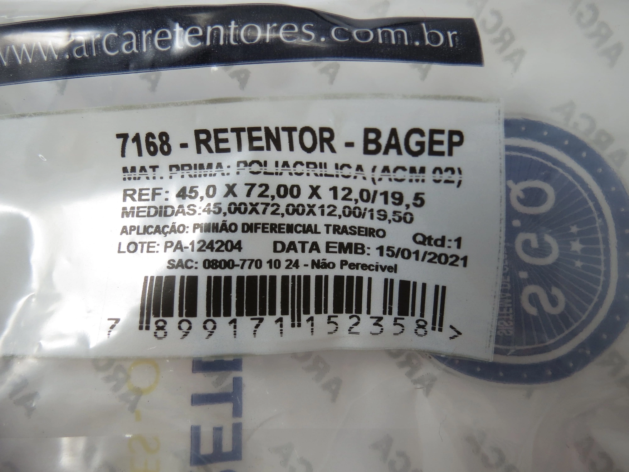 RETENTOR PINHÃO TRASEIRO DIFERENCIAL MITSUBISHI L-200 4X4 /2006 TRITON - 45X72X12X19.50MM