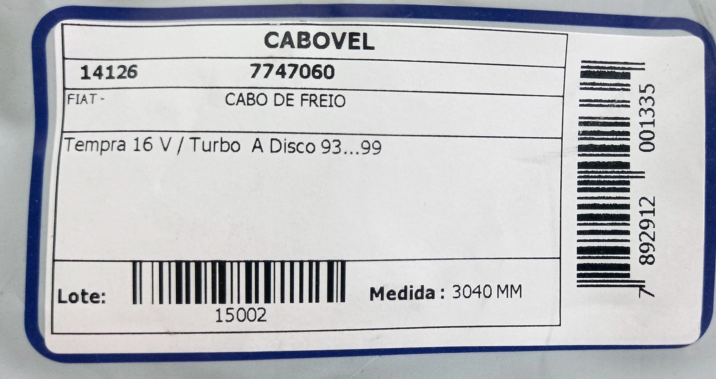 CABO FREIO FIAT TEMPRA 16 V/TURBO 93/99 3040MM