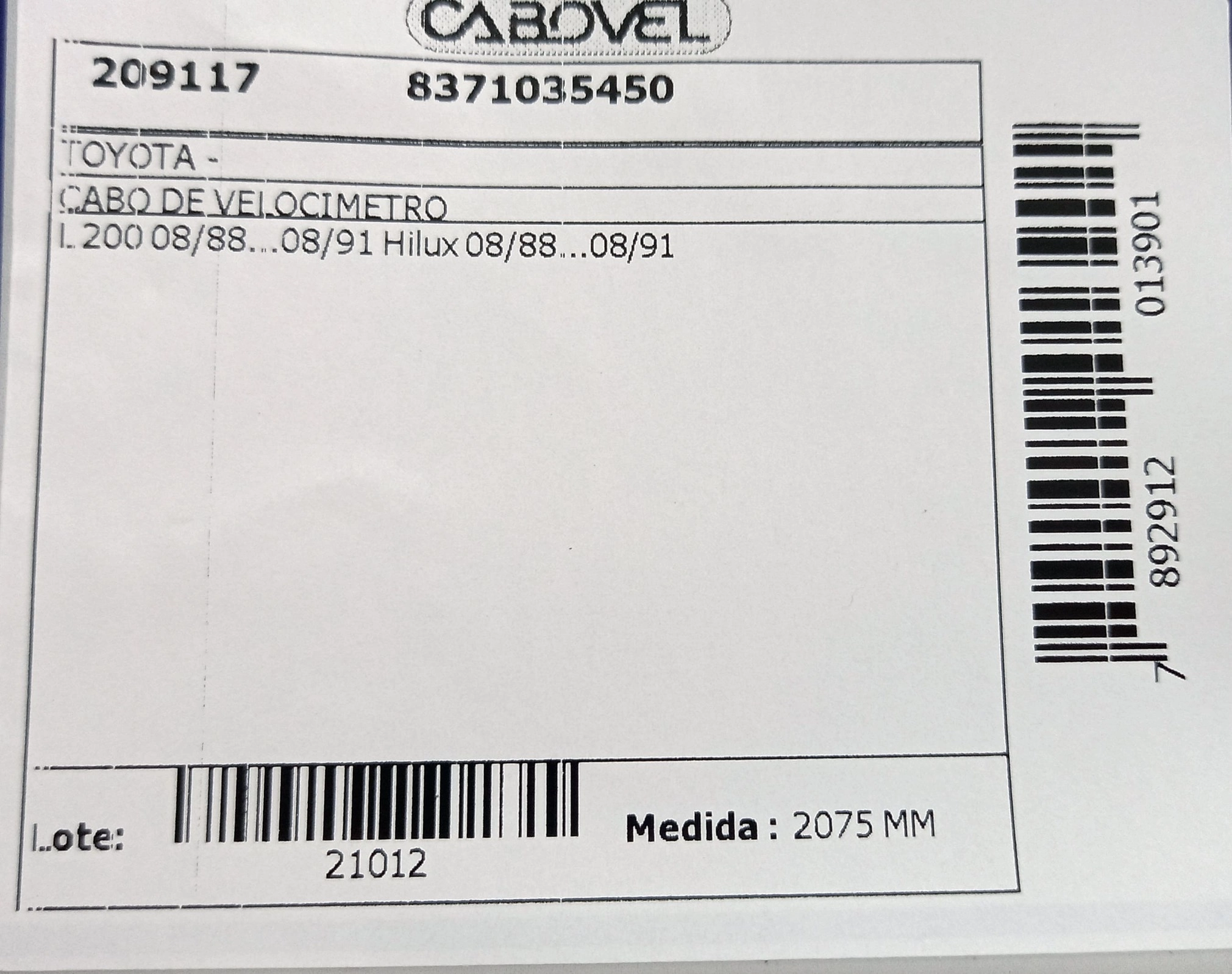 CABO VELOCIMETRO TOYOTA HILUX - 2.075MM
