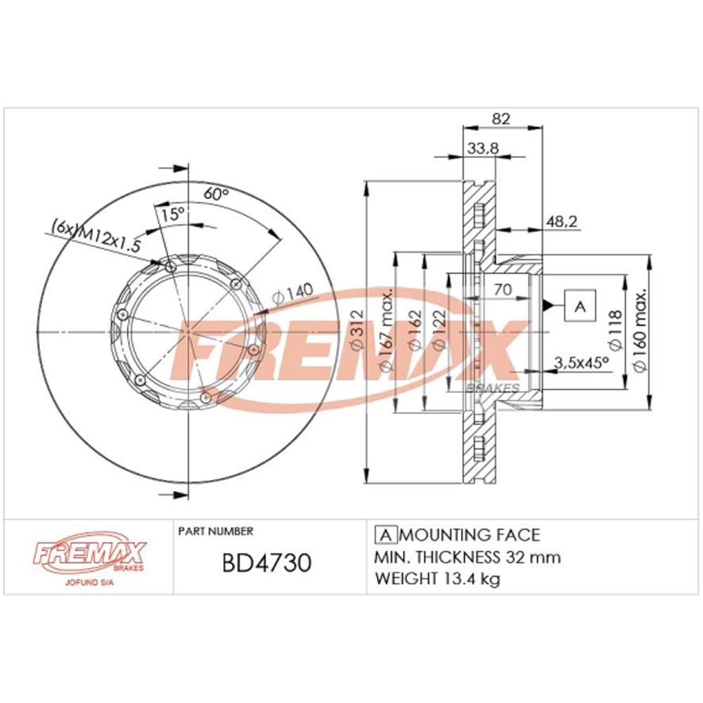 DISCO FREIO VENTILADO DIANTEIRO 312MM 6 FUROS MB 712C 98/05 914C LO-914 99/04 LO-915 04/11