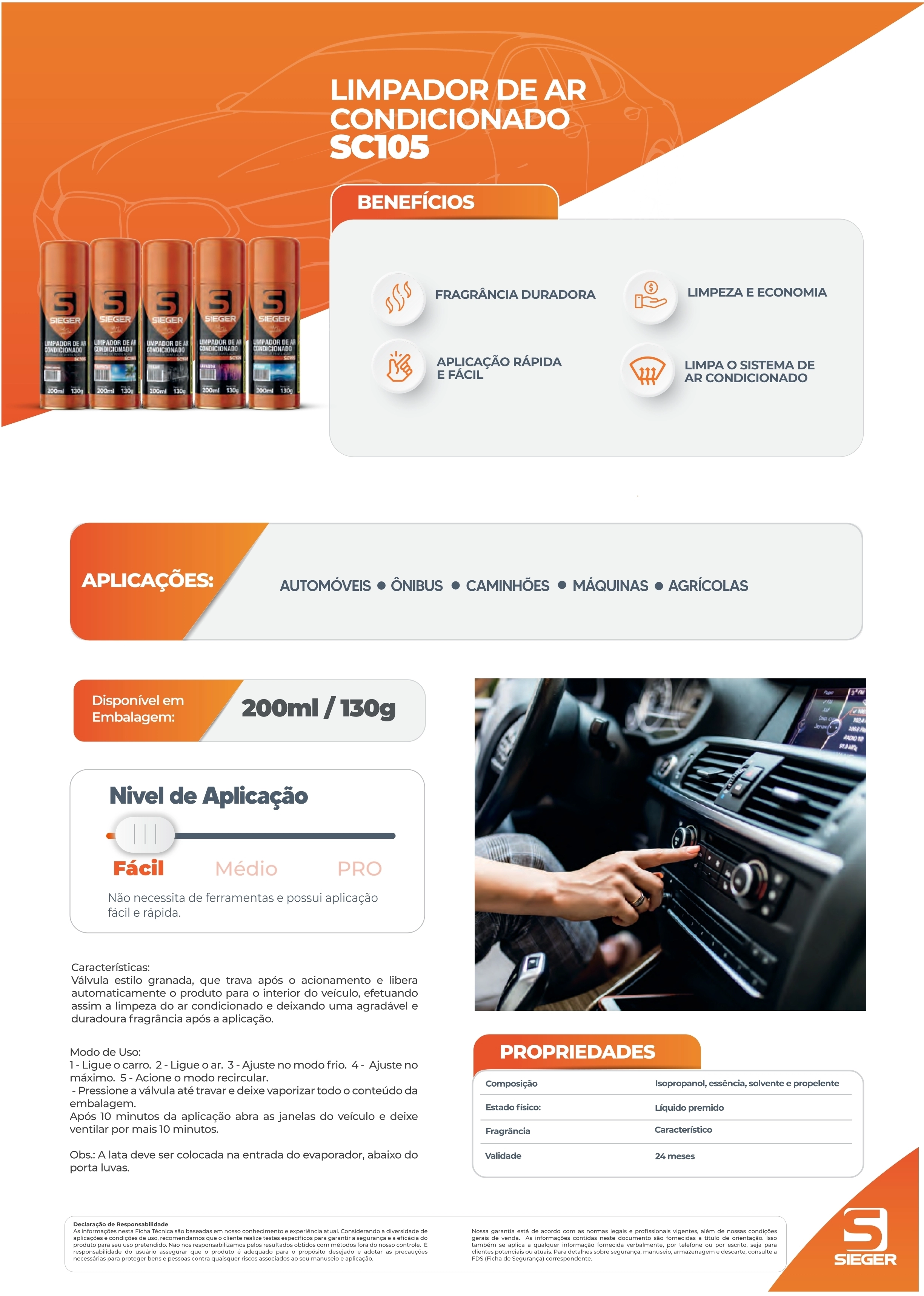 LIMPA AR CONDICIONADO CARRO NOVO - SPRAY 200ML - SC105 SIEGER