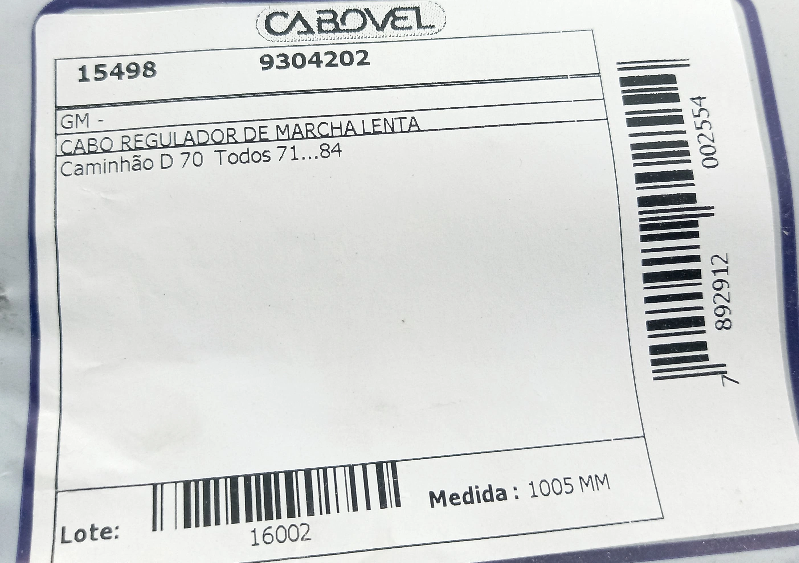 CABO LENTA GM D-70 - TODOS 71/84 1005