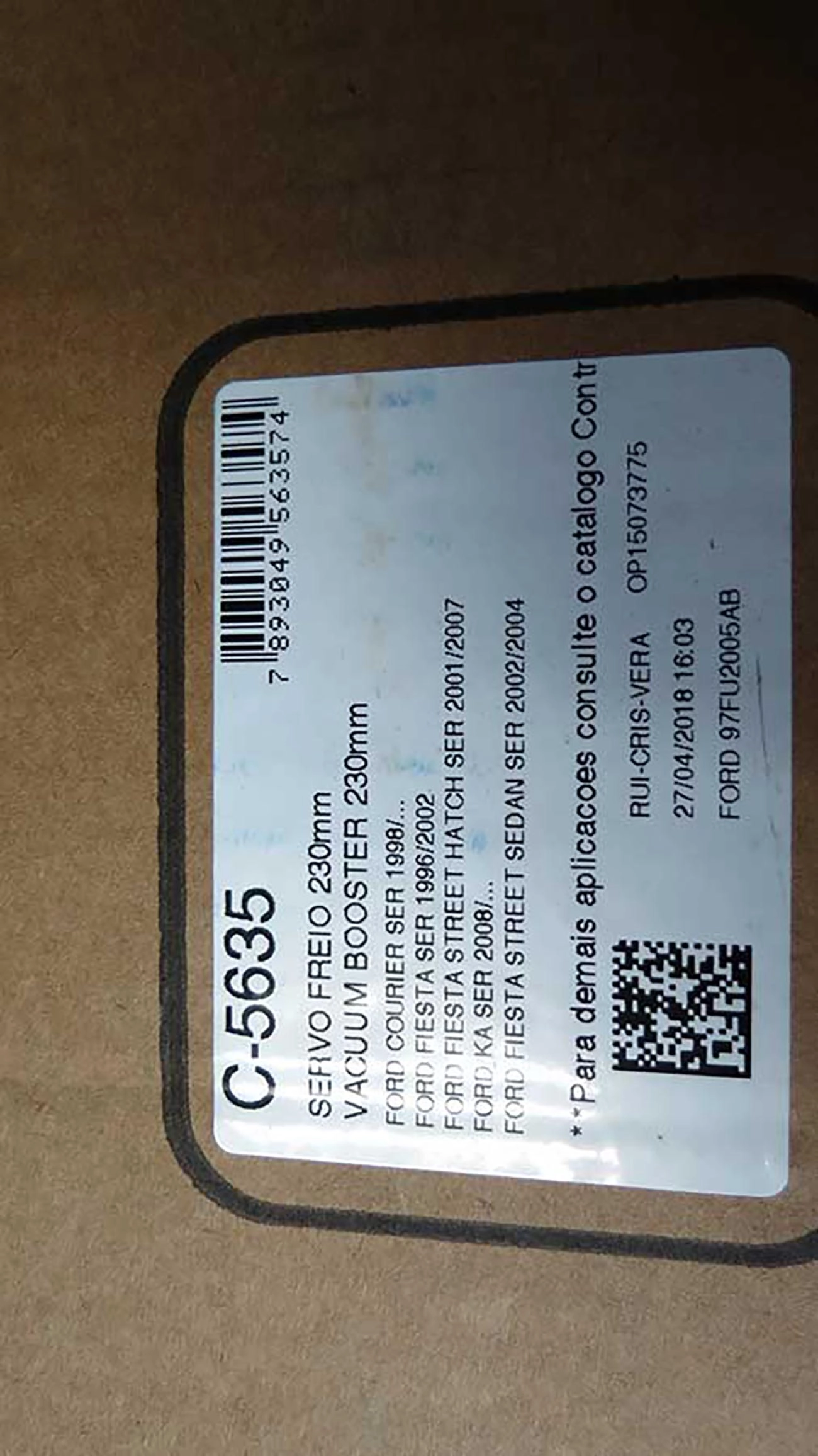 SERVO FREIO 230MM FORD COURIER 1.3/1.4 1997/2013 FIESTA 1996/2006 KA 1.0/1.6 2008/2014