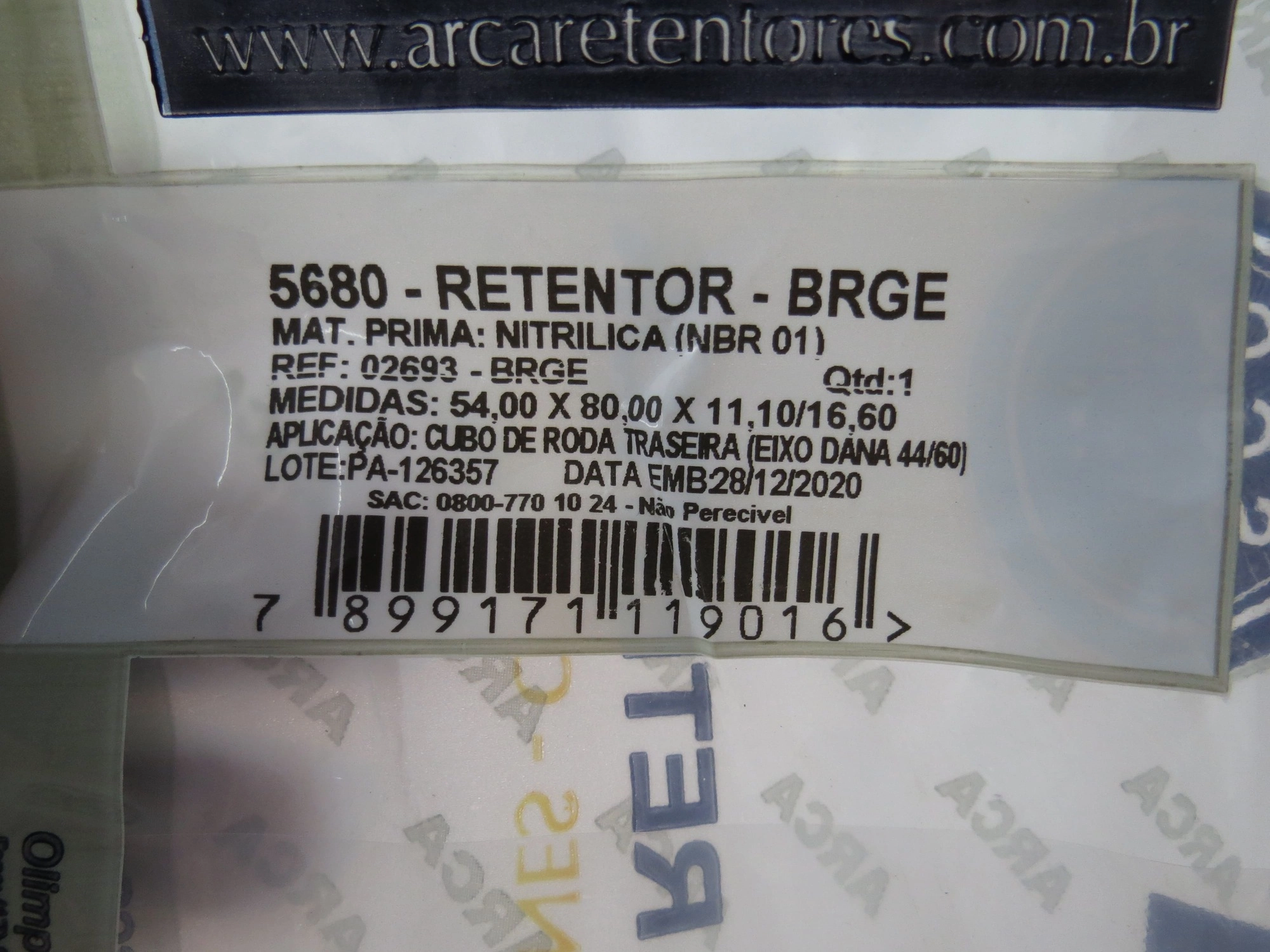 RETENTOR CUBO RODA TRASEIRO EIXO DANA44/60 54X80X11,10X16,60MM TRASEIRA EXTERNO CARGO GM A-20/C-20/D-20/S-10 MB SPRINTER VW 5.150/6.80/9.160