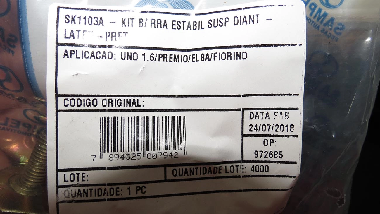 KIT BUCHA BARRA ESTABILIZADORA SUSPENSÃO DIANTEIRA LATERAL PRETA FURO 22MM ESTABILIZADOR DIANTEIRO FIAT UNO/PREMIO/ELBA/FIORINO 1991/2013