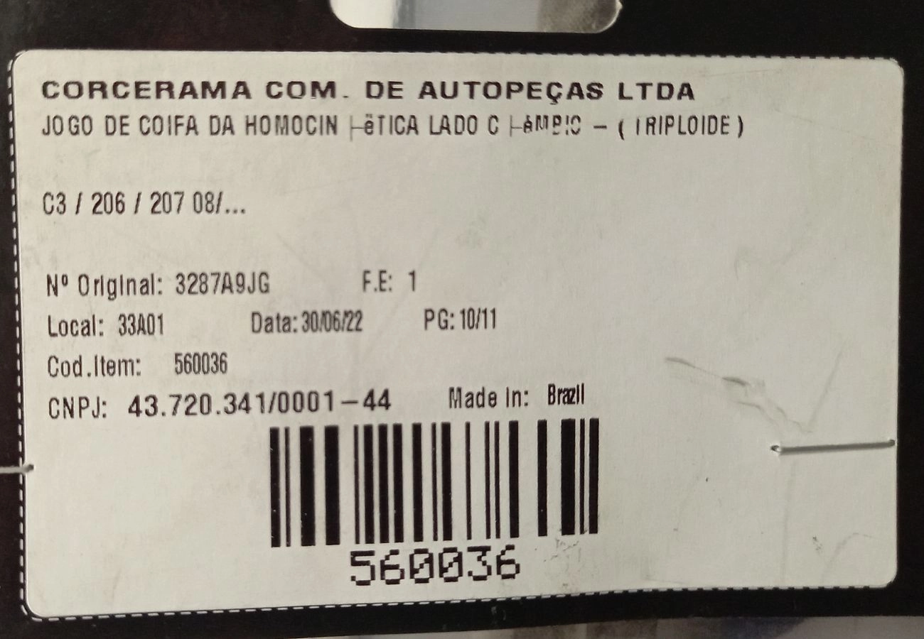 KIT REPARO HOMOCINÉTICA TRIPÓIDE LADO CÂMBIO CITROEN C3 02/ - PEUGEOT 206/207 - 34X100MM