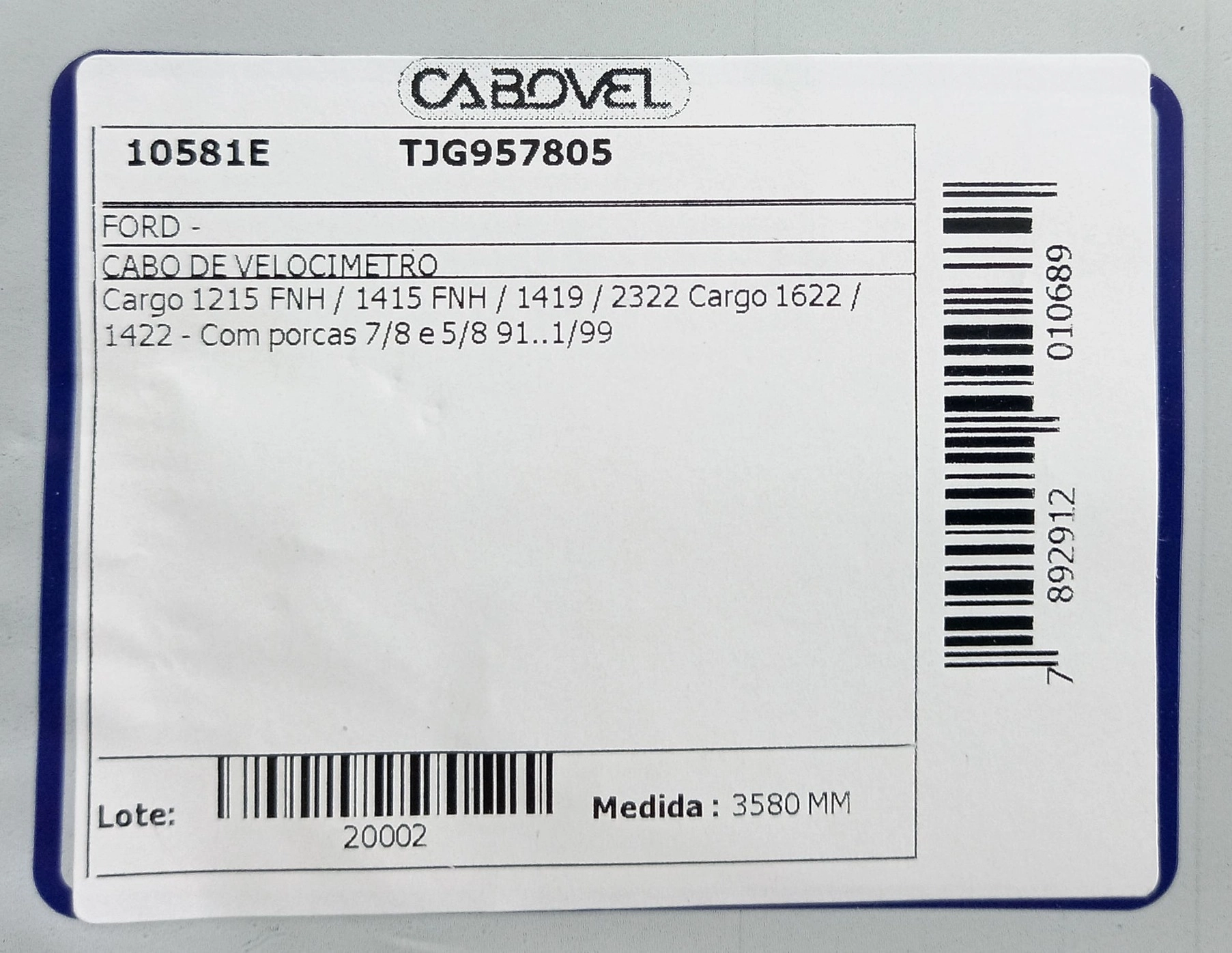 CABO DE VELOCIMETRO FORD CARGO 1215/1415/1419/1422/1622/2322 FNH 1991/1999 - 3580MM