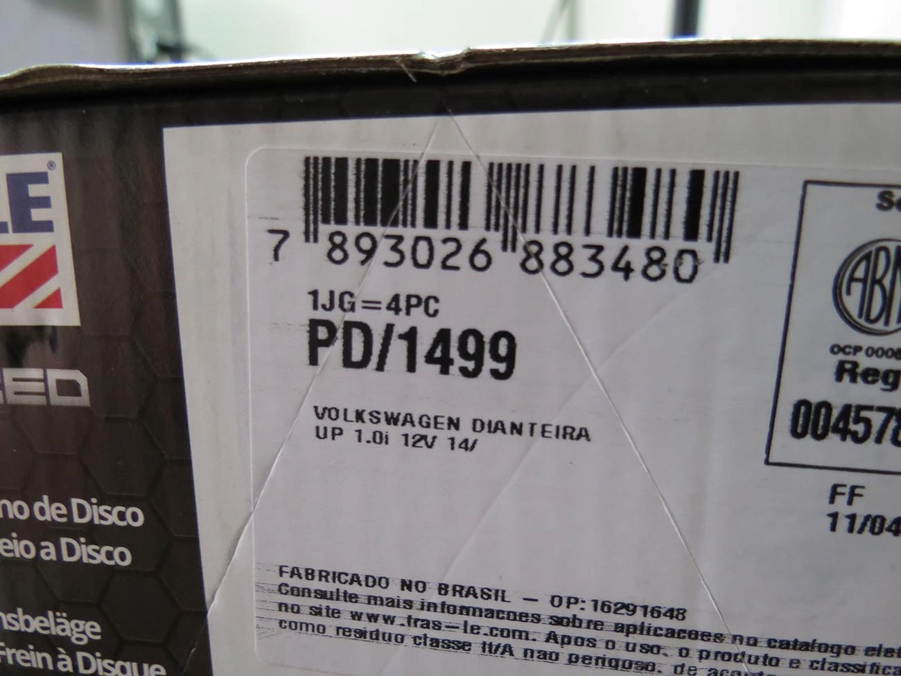 PASTILHA DE FREIO DIANTEIRA VW UP! 1.0 2014/ - PARECIDA COM PD/1346