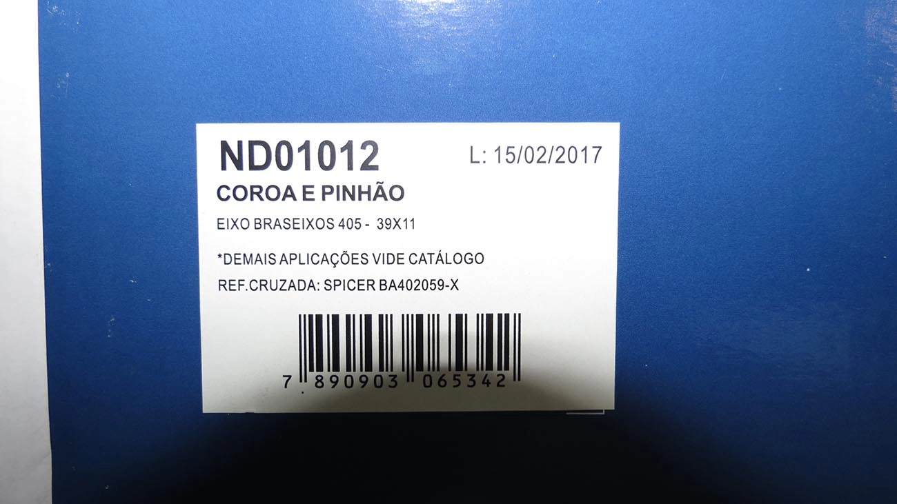 COROA E PINHAO 11X39 FORD F-1000 - GM D-20 TURBO - BRASEIXOS 405 - TRACAO SIMPLES