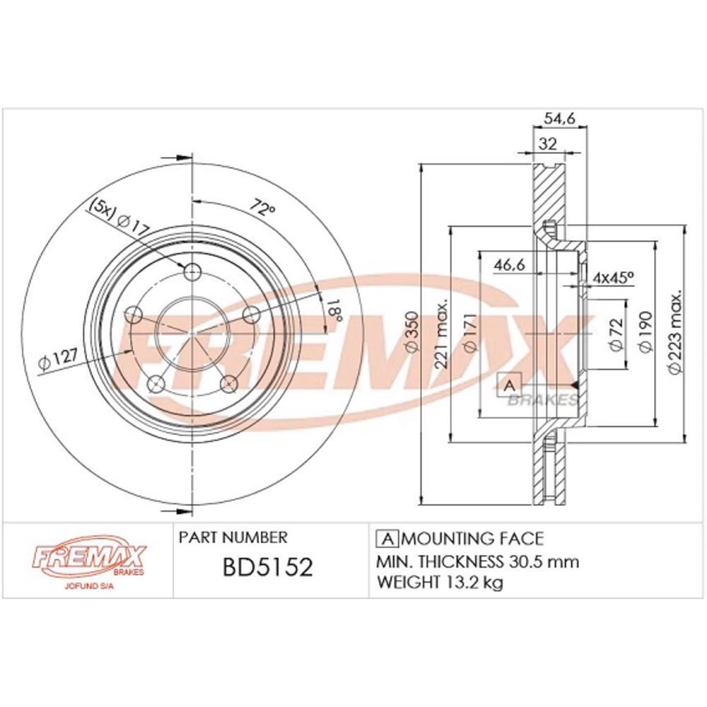 DISCO DE FREIO DIANTEIRO JEEP CHEROKEE 14/15 - GRAND CHEROKEE 10/15 - DODGE DURANGO- VENTILADO 350MM